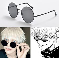 Round Black Sunglasses Good for cosplay, good for everyday use Perfectly suited for Gojo Satoru but great for other characters as well! Gojo Satoru Clothes, Sunglasses On Head Reference, Gojo Satoru With Glasses, Gojo Satoru Sunglasses, Gojo Satoru Outfit, Gojo With Glasses, Gojo Sunglasses, Gojo Satoru Glasses, Gojo Glasses