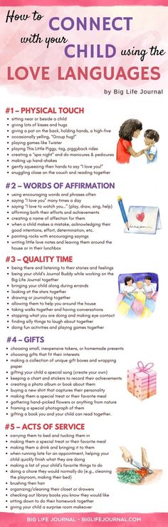 a poster with instructions on how to connect children using the love languages