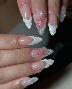 Pink Beach Nails Almond, 3d Nails French Tip, Almond Festival Nails, Nails Acrylic Holiday Summer, Beach Almond Nails Designs, Almond Shape Vacation Nails, Vacation Nail Inspo 2024 Almond, Almond Nails 3d Designs, Short Almond Vacation Nails