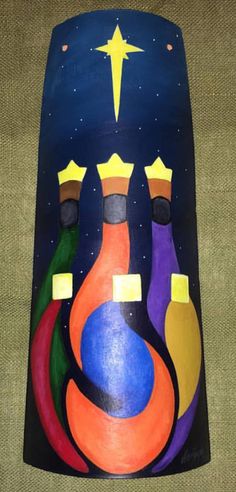 a painting of bowling pins with a star above them