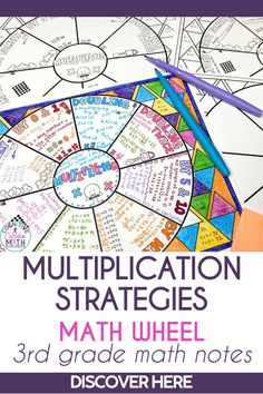 an image of a book cover with the title, multiplication strategies math wheel 3rd grade math notes