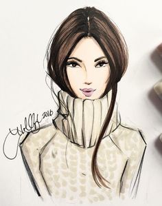 a drawing of a woman wearing a turtle neck sweater