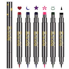 PRICES MAY VARY. 💗【DOUBLE-SIDED DESIGN】Get the best of both worlds with this eyeliner that features a slim, waterproof eyeliner for precise lines and an eyeliner stamp for eye decoration. 🌟【6 COLORS SHAPES】Express your creativity with 6 different patterns and colors to choose from, including Red Heart, Purple Star, Blue Moon, Green Smile, Black Wingand, Pink Flower shapes. There's something for everyone with this waterproof liquid eyeliner. 🌸【WATERPROOF & SMUDGEPROOF】Don't worry about your ma Eyeliner Glitter, Crayon Eyeliner, Eyeliner Stamp, Winged Eyeliner Stamp, Eyeliner Stencil, Winged Eye, Panda Eyes, Cute Eye Makeup, Eyeliner Tattoo