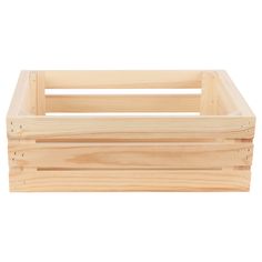 an empty wooden crate sitting on top of a white background