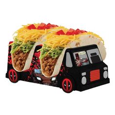 two tacos are in the shape of a car