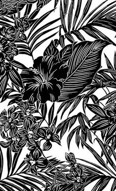 a black and white floral pattern with leaves