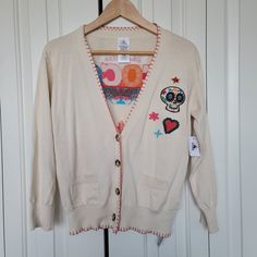 Nwt. Excellent Condition. Bought This At Disneyland La. Fits Like Woman S. Kids Large. Cheers Disney Cardigan, Baby Boy Disney, Coco Disney, Minnie Mouse Sweater, Retro Disney, Toddler Sweater, Red Crewneck, Disney Sweaters, Embroidered Cardigan