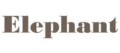 the elephant logo is shown in brown and black on a white background, it says elephant