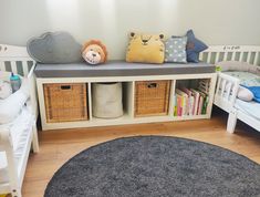 a child's room with toys and bookshelves