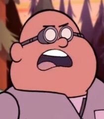 an animated image of a bald man with glasses on his face and mouth wide open