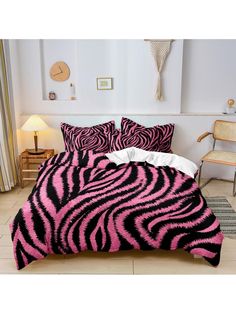 a pink and black zebra print comforter set