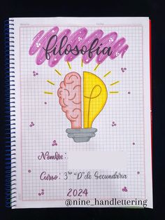 a notebook with a drawing of a lightbulb and the words ellosofian on it