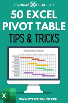 a computer screen with the text 50 excel pivot table tips and tricks on it