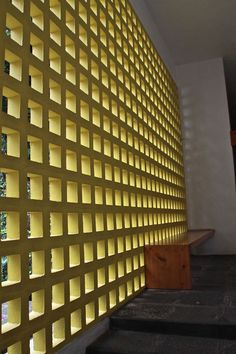 the wall is made up of yellow squares