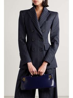 ALEX PERRY Double-breasted metallic pinstriped twill blazer | NET-A-PORTER Office Outfits, Haute Couture, Elegantes Business Outfit, Spring Outfits Dresses, Alex Perry, Woman Suit Fashion, Pinstripe Suit, Suit Fashion, Business Outfit