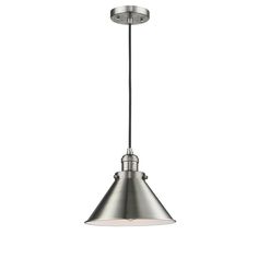 an industrial style pendant light hanging from the ceiling