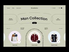 the man collection website is shown with different types of clothing and accessories on it's display