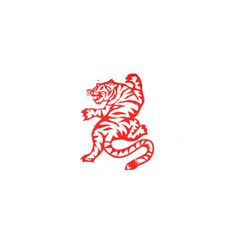 a red and white tiger on a white background with the word's logo in the middle