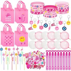 PRICES MAY VARY. Sufficient Preppy Party Favors: you will get 12 x pink bags for party favors, 12 x drink straws cocktail, 12 x preppy keychains, 12 x punching balloons, 24 x preppy stampers, 12 x silicone preppy wristbands, and 100 x preppy stickers, nice combination to meet your various needs Quality and Reliable Material: the preppy bag is made of non woven fabric, the wristband is made of silicone, they are soft and firm, not easy to wear and tear; The cocktail straw is made up of hard plast Preppy Party Favors, Preppy Keychains, Y2k Birthday Party, Y2k Birthday, 12th Birthday Party Ideas, Preppy Birthday, Stamps Stickers