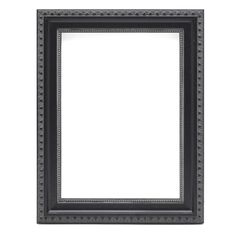 an old black frame with beading on the edges and a plain white back ground