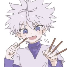 an anime character holding chopsticks in his hand