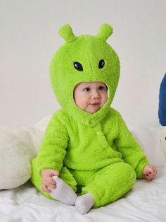 2pcs Baby Boy Adorable Alien Costume With Horn, Thick Plush Fabric Overall With Hat, Suitable For Party In Autumn/Winter Green       Non-Stretch  Baby Boys Clothing, size features are:Bust: ,Length: ,Sleeve Length: Alien Costume, Winter Green, Bow Shorts, Velvet Bodysuit, Boy Costumes, Plush Fabric, Elegant Dresses Long, Kids Sleepwear