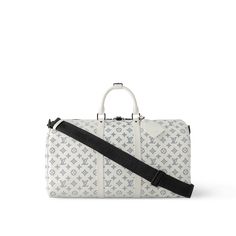 LOUIS VUITTON® - Keepall Bandoulière 50 - White Designer Duffle Bag, Luxury Duffle Bag For On-the-go, Luxury On-the-go Duffle Bag, Mochila Louis Vuitton, White Louis Vuitton Bag, Luxury Leather-lined Duffle Bag For On-the-go, Louis Vuitton Luggage Black, Louis Vuitton Black Duffle Bag, Louis Vuitton Accessories