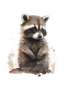 a painting of a raccoon sitting on its hind legs and looking at the camera