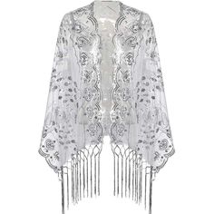 Material: High Quality Polyester With Sequins,Fringe And Embroidery Size: One Size Fits Most. 63.4"X22" (Length Of Fringe Not Included); Length Of Fringe: 8.1" See-Through Evening Shawl And Wrap Embellished With Sequined And Embroidered Flower Pattern, Open Front Design, Ends With Tassel Weaving Design This Chiffon And Lightweight Wrap With Blinking Decorative Sequins Can Match Perfectly With Your 1920s Flapper Outfit, Also Charming With Any Other Types Of Dresses, Sweater, Shirts, Etc Evening Shawls And Wraps, Flapper Outfit, Ruffle Scarf, Weaving Designs, Animal Print Scarf, Polka Dot Scarf, 1920s Flapper, Vintage Silk Scarf, Pink Scarves