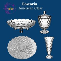 three glass dishes and one bowl are shown in this advertisement for the american clear company