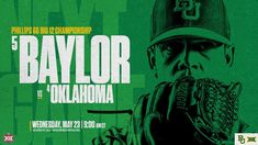 a baseball player holding a catchers mitt in front of a green background with the words'taylor vs oklahoma'on it