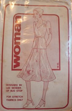 a woman's dress sewing pattern from the 1950's, on display in a plastic bag