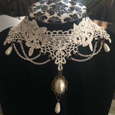 Nwt Color: White Metal: Alloy Extender: 2” Antique Clothing, Clothing Inspiration, Victorian Gothic, Chain Pendant, White Metal, Chain Pendants, White Lace, Womens Jewelry Necklace, Color White