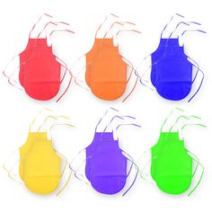 six different colors of aprons on a white background