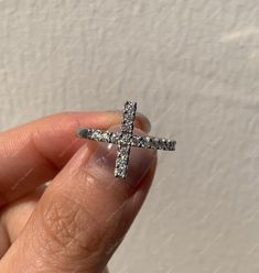 "Moissanite Diamond Cross Ring, Sideways Cross Rings For Women, Spiritual Ring, 925 Silver & Gold Christian Religion Ring, Jesus Ring ✻ Product Details ✻ ★ Metal: 925 Sterling Silver & 10k/14k Solid Yellow/White/Rose Gold ★ Moissanite Diamond Details: * Stone Shape: Round Cut * Stone Type: Moissanite * Stone Color: Near Colorless * Stone Clarity: VVS1 * Total Carat Weight: 1.21 Ct ★ More rings like this ring, click on the link: https://www.etsy.com/shop/AppleFineJewels?ref=seller-platform-mcnav&section_id=38712233 ★ Want to find out more? Check out my shop:  https://www.etsy.com/shop/AppleFineJewels ★ Custom Orders:  * We accept all kinds of custom changes from customers and we will make this ring for you if you want solid gold or any other stone ring. * If you have pictures or idea what k Jesus Ring, Purity Ring Christian, Purity Ring, Diamond Cross, Cross Ring, Silver Cross, White Rose Gold, Moissanite Diamonds, Stone Rings