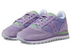 Saucony Originals Jazz Triple - Women's Shoes : Violet/Lime : Stretch your legs and feet in the comfort of the Saucony Originals Jazz Triple sneaker. Textile and synthetic upper. Lace-up closure. Round-toe silhouette. Textile lining and insole. Synthetic outsole. Imported. Measurements: Weight: 10 oz Product measurements were taken using size 8.5, width B - Medium. Please note that measurements may vary by size. Racing Shoes, Baby D, Peach Pink, Style Icon, Out Of Style, Shoe Shop, Product Reviews, Women Empowerment, Women's Shoes