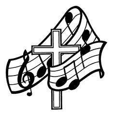 a cross with music notes and a musical note