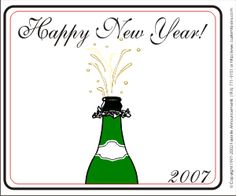 a happy new year card with a bottle of champagne