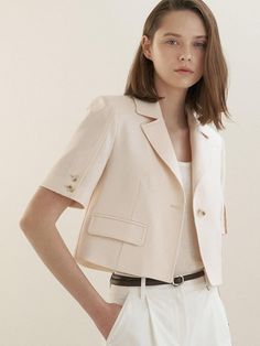 Short Jacket For Women, Elegant Short Sleeve Spring Blazer, Spring Tailored Short Sleeve Blazer, Tailored Short Sleeve Spring Blazer, Short Sleeve Tailored Blazer For Spring, Tailored Chic Short Sleeve Blazer, Tailored Short Sleeve Elegant Outerwear, Elegant Tailored Short Sleeve Outerwear, Spring Short Sleeve Tailored Blazer