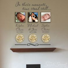 A beautiful way to celebrate the moments in your life that made time stand still... the birth of a child, the day of your marriage, etc.  Add a picture and/or clock next to each event and create a beautiful wall display your family will love. By The Simple Stencil In These Moments Time Stood Still, Wall With Clock, Baby Photo Frames, Middle Names, Birth Photos, Time Stood Still, Date And Time, Dream House Plans, Important Dates