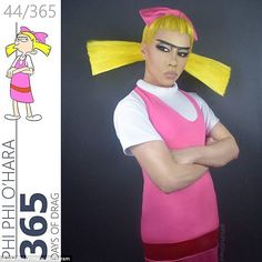 a cartoon character with yellow hair and pink dress