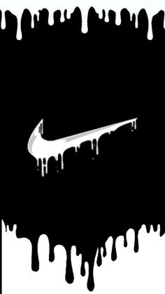 the nike logo is dripping in black and white