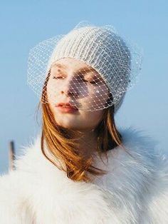 Handmade Knitted Warm Beaded Crystal Hat With Birdcage Veil All Colors | eBay Hat Veil, Veil Crystal, Veil Headpiece, White Beanies, Birdcage Veil, Wide Brim Fedora, Handmade Headbands, Wool Beanie, Floral Headbands