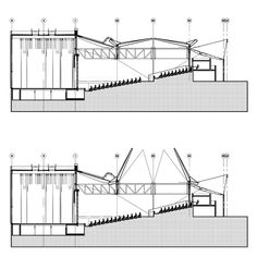 two diagrams showing different sections of the building