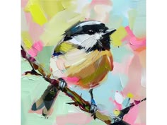 a painting of a bird sitting on a branch