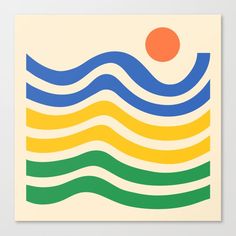 the sun is above the water with waves on it and an orange dot in the middle