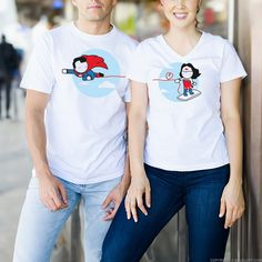 BoldLoft's 'Made for Loving You' couple shirts-Wear your heart on your sleeve with these adorable matching tees, designed for couples who are simply made for each other. Couple Tshirt Ideas, Couple Tshirt Design, Superhero Gifts, Made For Each Other, Couple Tees, Superman Wonder Woman, Matching Couple Shirts, Couple Tshirts, Loving You