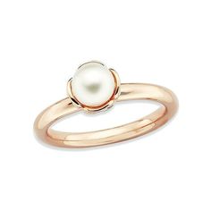 A classic solitaire sterling silver 18 karat gold plated pearl ring featuring a freshwater cultured pearl at its center. Freshwater Cultured Pearl Ring in Rose Pink Plated Sterling Silver Size: 7.  Gender: female.  Age Group: adult. Cultured Pearl Ring, Pink Plates, Diamond Accent Ring, Topaz Jewelry, Geometric Ring, Pearl Gemstone, Pearl Diamond, Vintage Diamond, Womens Engagement Rings