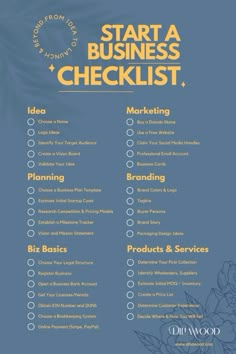 the start and business checklist is shown in blue with yellow flowers on it,