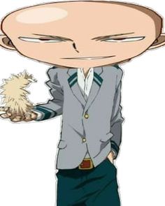 an anime character holding a stuffed animal in one hand and wearing a suit on the other